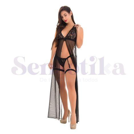 Kimono erotico largo en transparencia color negro