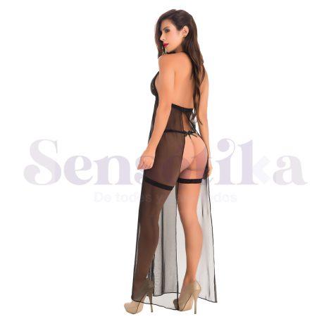Kimono erotico largo en transparencia color negro