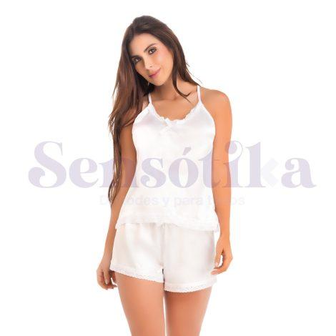 Pijama sensual blanca dos piezas en satin