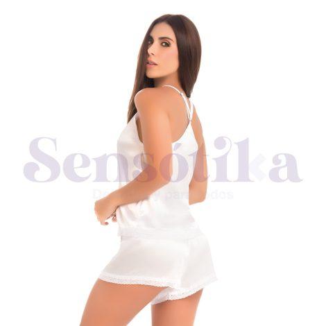 Pijama sensual blanca dos piezas en satin