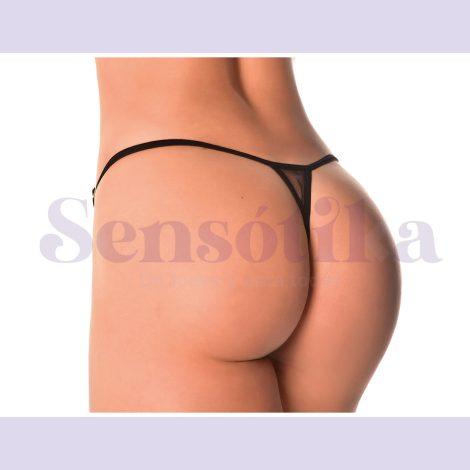 Tanga Erotica negra con detalle frontal de corbatin
