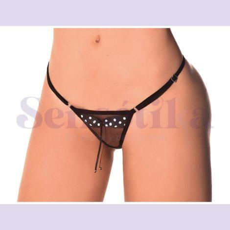 Tanga Erotica negra con detalle frontal de corbatin2