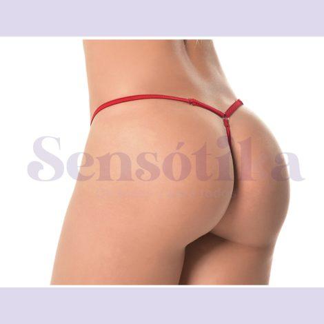 Tanga erotica color rojo en encaje y detalle de cadenilla en frontal