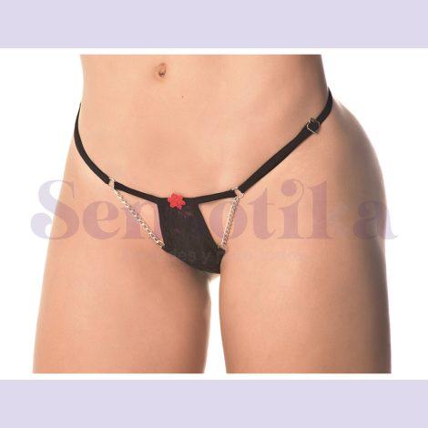 Tanga erotica hilo color negro con diseno en cadenillas en frontal2