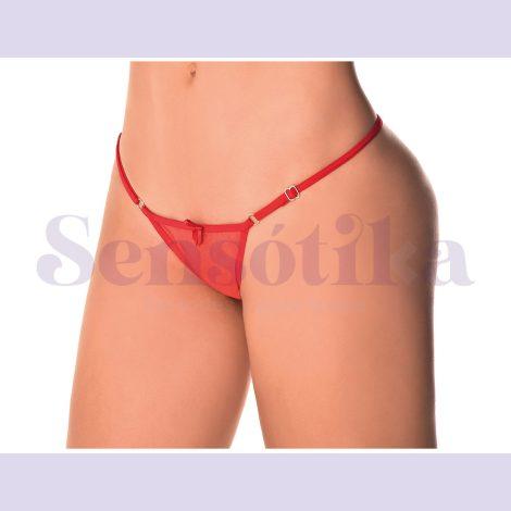 Tanga sensual color rojo con detalle de cinta satinada